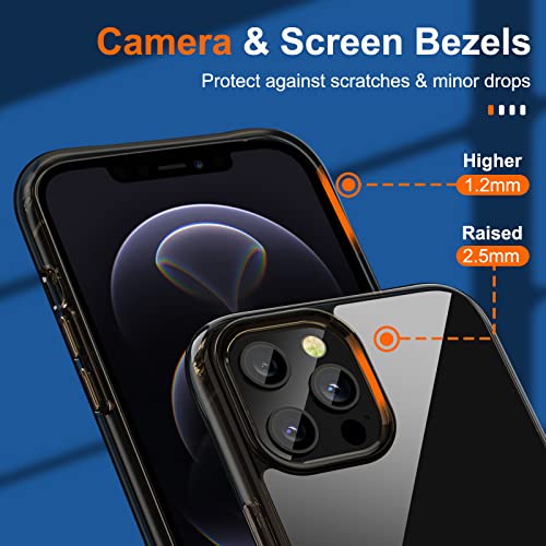 UniqueMe [5 in 1 Design for iPhone 12 Pro Max 6.7 inch Case, 2 Pack Screen Protector Tempered Glass + 2 Pack Camera Lens Protector, [Non-Yellowing] Shockproof Ultra Thin Protective Cover-Clear Black