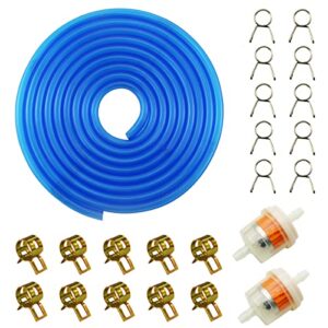 pro bat 16.4-ft length stretchy 0.2'' i.d. fuel line+20pcs 0.35" i.d. hose clamps+2pcs fuel filters for atv dirt bike go kart moped pocket bike most chinese scooter stratton small engines, blue