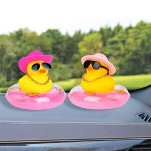 MuMyer Yellow Duck Car Dashboard Decorations Rubber Duck Car Ornaments for Car Dashboard Decoration Accessories with Mini Swim Ring Sun Hat Necklace and Sunglasses