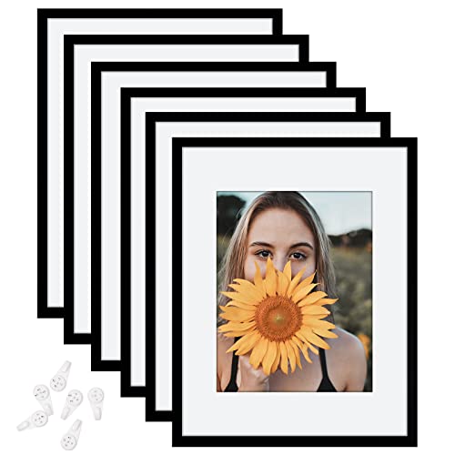 MecTo 11x14 Picture Frame without Mat Hanging Picture Frames to Display Pictures 8x10 with Mat Family Picture Frames Collage Wall Decor Document Certificate Frame (Black, 6 Pack)