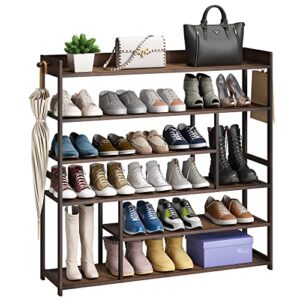 bmosu bamboo tall shoe rack for entryway boots free standing shoe storage organizer large capacity shoe shelf garage 6 tier shoe rack 24-25 pairs for hallway closet living room bedroom (brown)