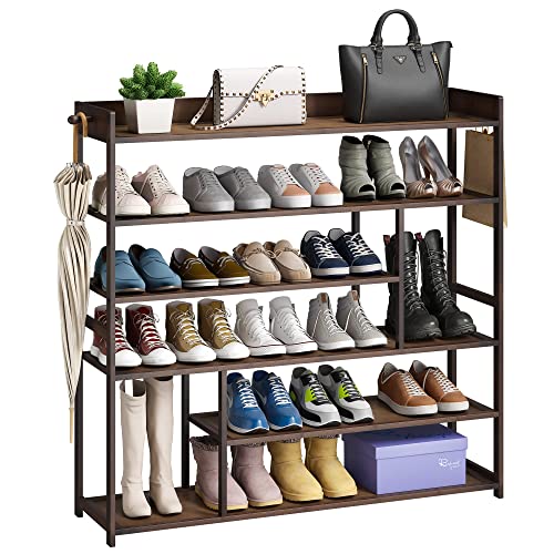 BMOSU Bamboo Tall Shoe Rack for Entryway Boots Free Standing Shoe Storage Organizer Large Capacity Shoe Shelf Garage 6 Tier Shoe Rack 24-25 Pairs for Hallway Closet Living Room Bedroom (Brown)