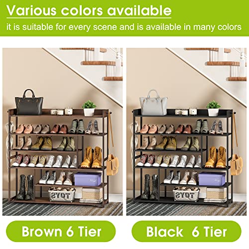 BMOSU Bamboo Tall Shoe Rack for Entryway Boots Free Standing Shoe Storage Organizer Large Capacity Shoe Shelf Garage 6 Tier Shoe Rack 24-25 Pairs for Hallway Closet Living Room Bedroom (Brown)