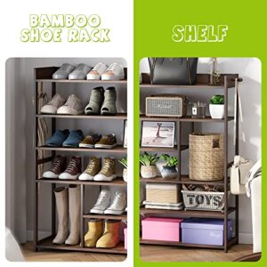 BMOSU Bamboo Tall Shoe Rack for Entryway Boots Free Standing Shoe Storage Organizer Large Capacity Shoe Shelf Garage 6 Tier Shoe Rack 24-25 Pairs for Hallway Closet Living Room Bedroom (Brown)