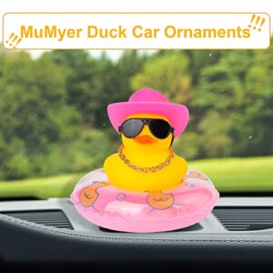 MuMyer Duck Car Dashboard Decorations Rubber Duck Car Ornaments for Car Dashboard Decoration Accessories with Mini Swim Ring Sun Hat Necklace and Sunglasses (Cowboy Hat&Pink Duck)