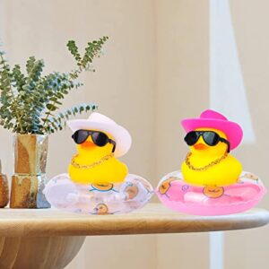 MuMyer Duck Car Dashboard Decorations Rubber Duck Car Ornaments for Car Dashboard Decoration Accessories with Mini Swim Ring Sun Hat Necklace and Sunglasses (Cowboy Hat&Pink Duck)