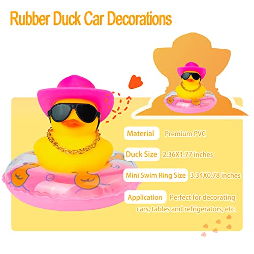 MuMyer Duck Car Dashboard Decorations Rubber Duck Car Ornaments for Car Dashboard Decoration Accessories with Mini Swim Ring Sun Hat Necklace and Sunglasses (Cowboy Hat&Pink Duck)
