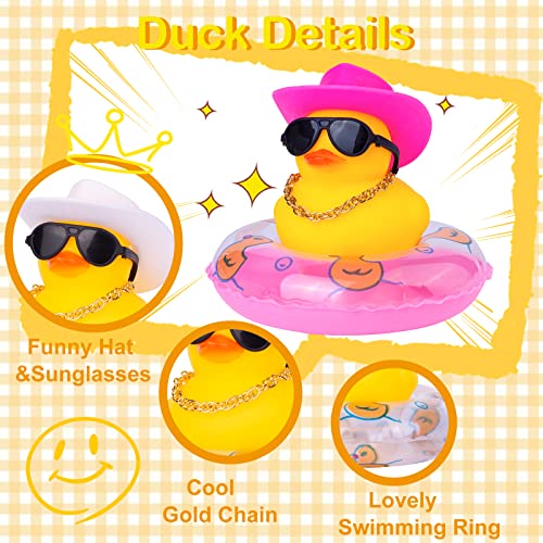 MuMyer Duck Car Dashboard Decorations Rubber Duck Car Ornaments for Car Dashboard Decoration Accessories with Mini Swim Ring Sun Hat Necklace and Sunglasses (Cowboy Hat&Pink Duck)