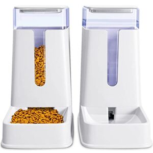 automatic cat feeder and water dispenser in set 2 packs 1 gallon for small medium big dog pets puppy kitten (white)