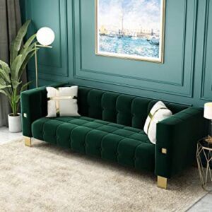 ANTTYBALE 2PCS Mid Century Modern Button Tufted Velvet Living Room Couch Loveseat Sofa with Gold Metal Legs and 2 Throw Pillows, 89 inch (2pcs Green)