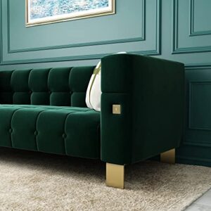 ANTTYBALE 2PCS Mid Century Modern Button Tufted Velvet Living Room Couch Loveseat Sofa with Gold Metal Legs and 2 Throw Pillows, 89 inch (2pcs Green)
