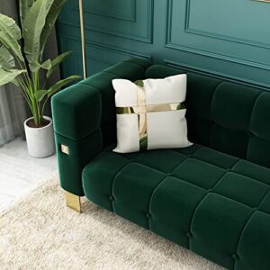 ANTTYBALE 2PCS Mid Century Modern Button Tufted Velvet Living Room Couch Loveseat Sofa with Gold Metal Legs and 2 Throw Pillows, 89 inch (2pcs Green)