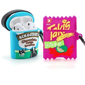 【2 pack】 tyoroy 3d cute cow icecream&potato chips case for airpod 2/1,3d vivid food airpods 2 case,kids teens boys girls women lovely case with keychain kits for airpod 1&2 case