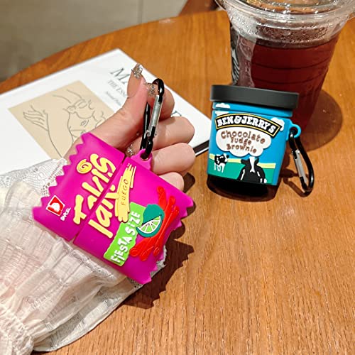 【2 Pack】 TYOROY 3D Cute Cow Icecream&Potato Chips Case for Airpod 2/1,3D Vivid Food Airpods 2 Case,Kids Teens Boys Girls Women Lovely Case with Keychain Kits for Airpod 1&2 Case