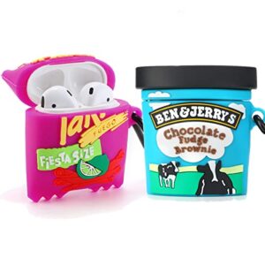 【2 Pack】 TYOROY 3D Cute Cow Icecream&Potato Chips Case for Airpod 2/1,3D Vivid Food Airpods 2 Case,Kids Teens Boys Girls Women Lovely Case with Keychain Kits for Airpod 1&2 Case