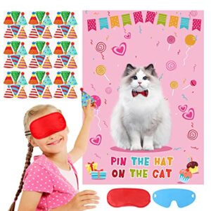 waenerec pin the hat on the cat with 54 cat birthday hat stickers cat party games for pet kitten meow themed birthday party decorations supplies