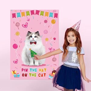 Waenerec Pin The Hat on The Cat with 54 Cat Birthday Hat Stickers Cat Party Games for Pet Kitten Meow Themed Birthday Party Decorations Supplies