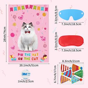 Waenerec Pin The Hat on The Cat with 54 Cat Birthday Hat Stickers Cat Party Games for Pet Kitten Meow Themed Birthday Party Decorations Supplies