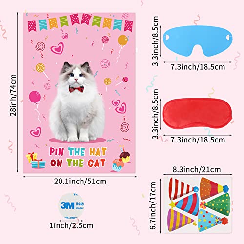 Waenerec Pin The Hat on The Cat with 54 Cat Birthday Hat Stickers Cat Party Games for Pet Kitten Meow Themed Birthday Party Decorations Supplies