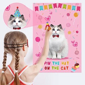 Waenerec Pin The Hat on The Cat with 54 Cat Birthday Hat Stickers Cat Party Games for Pet Kitten Meow Themed Birthday Party Decorations Supplies