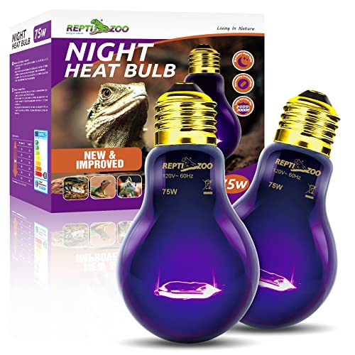 REPTI ZOO 2 Pack Reptile Heat Lamp, 75W Infrared Heat Lamp Simulate Natural Moonlight, Purple Reptile Night Heat Bulb Heat Emitter for Reptile Pets Heating Night Use