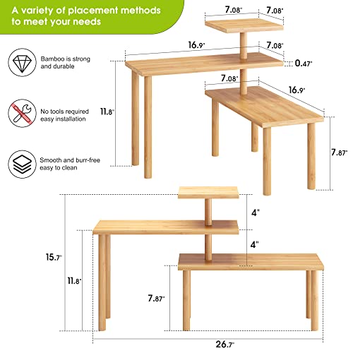 BMOSU Kitchen Corner Shelf Countertop Organizer Adjustable Spice Rack Corner Display Rack Shelf Cabinet Corner Rack 3 Tier Storage Organization Bamboo for Kitchen Bathroom Office Counter Shelves