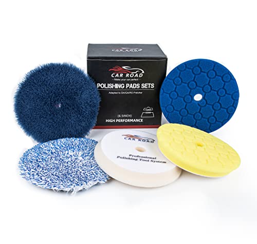 Polishing Pad 6Inch 5 pcs150mm Orbital Buffer Polisher Pad Wool Microfiber Buffing Pads car Detailing kit, Foam applicator Pad for Compounding, Polishing and Waxing, for 6''Backing Plate Car Polisher