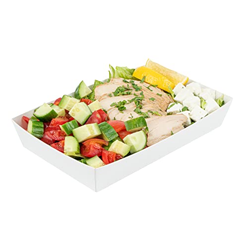 Restaurantware Matsuri Vision Rectangle White Paper Medium Sushi Tray - 8" x 5" x 1 1/2" - 100 count box