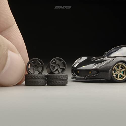 BNDS 1/64 Scale ABS Wheels Rubber Tires with Axles Plastict Material (4pcs/1 Kit) Modified Detail Up Parts for 1:64 Diecast Model Cars (BC26402S, Black Chrome)