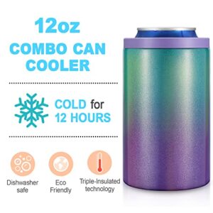 Can Cooler for 12oz Standard Can/Bottle Cooler, Stainless Steel, Dishwasher Safe, Double-Wall Insulated Can Sleeve for Standard Size 12oz Beer/Drinking Can Cooler Bottle (Purple Green)