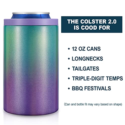 Can Cooler for 12oz Standard Can/Bottle Cooler, Stainless Steel, Dishwasher Safe, Double-Wall Insulated Can Sleeve for Standard Size 12oz Beer/Drinking Can Cooler Bottle (Purple Green)