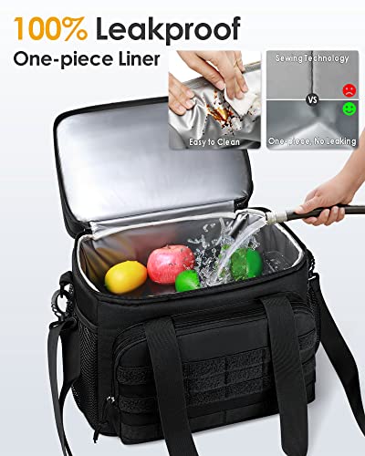 TACTICISM Double Deck Lunch Box for Men 38 Cans Tactical MOllE Lunch Bag, Up to 12 Hours Insulated lunchbox, Large Soft Leakproof Lunch Cooler Adult, for Work Camping Fishing Hiking, Black