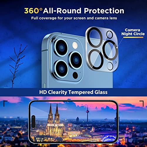 NatuBeau 3 Pack Screen Protector for iPhone 14 Pro Max 6.7" with 3 Pack Camera Lens Protector, HD Clear Tempered Glass iPhone 14 Pro Max Screen Protector, 9H Hardness, Scratch Resistant, Easy Install, Bubble Free, Case Friendly