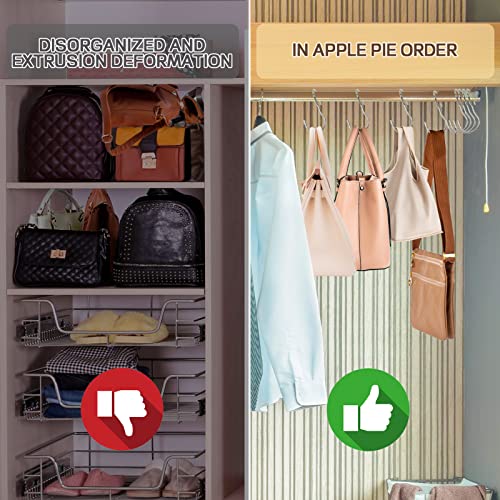 12 Pack Purse Hanger for Closet, DSVENROLY Unique Twist Design Closet Organizer Hanger Hooks, Closet Hooks for Hanging Purses Handbags Clothes Pans and Pots (Silver)