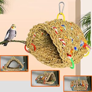 Bird Tent DIY,Bird Sheltering Seagrass Tent Hammock with Colorful Chewing Rope Toys Suit for Parakeets,Cockatiels,Lovebirds, Finch