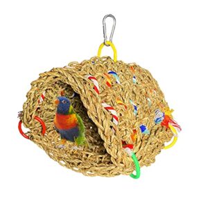 bird tent diy,bird sheltering seagrass tent hammock with colorful chewing rope toys suit for parakeets,cockatiels,lovebirds, finch