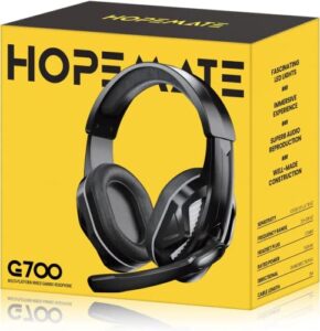 hopemate wired headphone, led lights, soft earmuffs, over-ear headphone with adjustable headband, compatible with multi-platforms