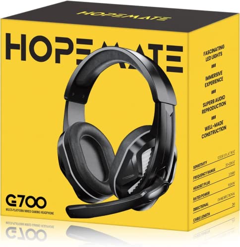 HOPEMATE Wired Headphone, LED Lights, Soft Earmuffs, Over-Ear Headphone with Adjustable Headband, Compatible with Multi-Platforms