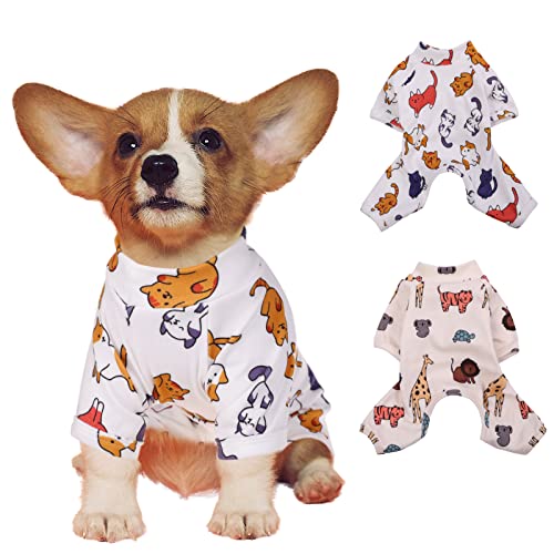 LETSQK 2-Pack Dog Pajamas Cute Pet Clothes Puppy Adorable Rompers Cozy Soft Cotton Bodysuits for Small Dogs and Cats (X-Small)