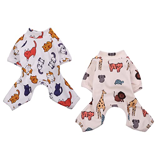 LETSQK 2-Pack Dog Pajamas Cute Pet Clothes Puppy Adorable Rompers Cozy Soft Cotton Bodysuits for Small Dogs and Cats (X-Small)