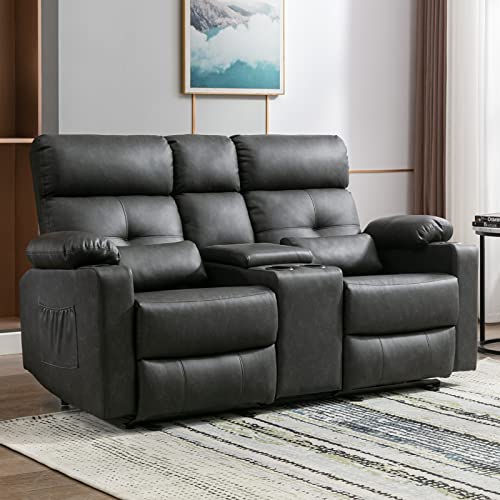 Consofa 68'' Loveseat Recliner, Power Reclining Loveseat, PU Leather Reclining Loveseat with Console, Recliner Loveseat with Heat and Massage, Cup Holders, Lumbar Support for Living Room