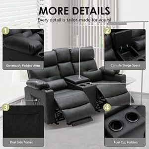 Consofa 68'' Loveseat Recliner, Power Reclining Loveseat, PU Leather Reclining Loveseat with Console, Recliner Loveseat with Heat and Massage, Cup Holders, Lumbar Support for Living Room