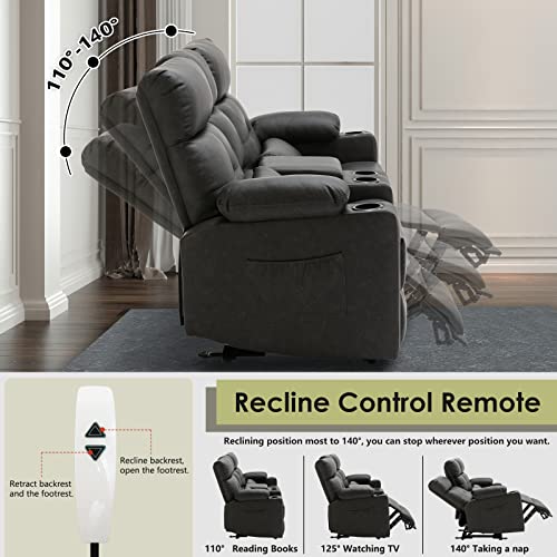 Consofa 68'' Loveseat Recliner, Power Reclining Loveseat, PU Leather Reclining Loveseat with Console, Recliner Loveseat with Heat and Massage, Cup Holders, Lumbar Support for Living Room