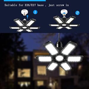 YIBEYYDS Garage Light 2 Pack,185W 18500LM 6500K LED Garage Light Garage Lights Ceiling LED with 6+1 Adjustable Panels,LED Garage Ceiling Lights Support E26/E27 for Garage,Barn,Workshop,Basement