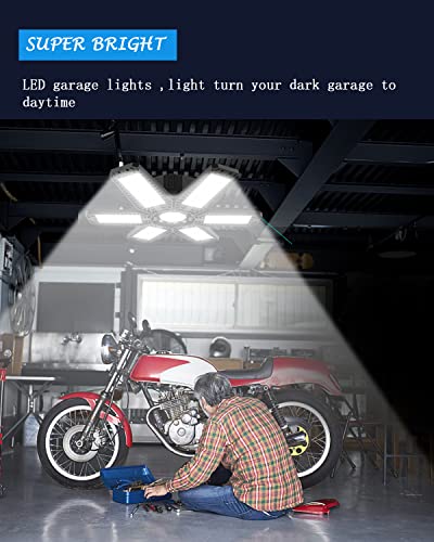 YIBEYYDS Garage Light 2 Pack,185W 18500LM 6500K LED Garage Light Garage Lights Ceiling LED with 6+1 Adjustable Panels,LED Garage Ceiling Lights Support E26/E27 for Garage,Barn,Workshop,Basement