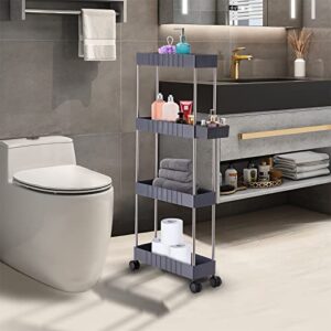 L&H UNICO 4-Tier Slim Rolling Storage Cart Small Kitchen Mobile Shelving Unit Organizer Perfect for Tight Spaces with Little Storage Basket, Gray