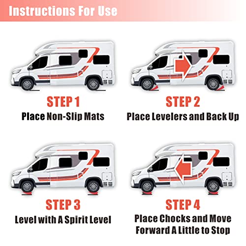 HRIDECYT Camper Levelers for Travel Trailers,No Trimming Required,Faster and Easier Than RV Leveling Blocks,Includes 2 Curved Levelers,2 Wheel Chocks,2 Non-Slip Mats,1 Carry Bag,Up to 35000lbs