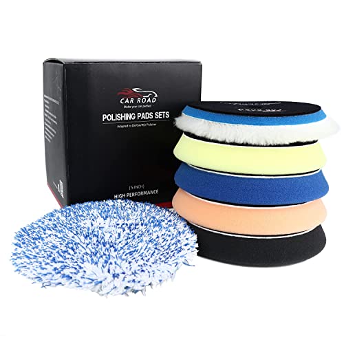 CAR ROAD Buffer Pads Polishing Pads, 6PCs 6 Inch Buffing Pads for 5 Inch 130mm Backing Plate Buffing Sponge Pads Buffing Pads 6 inch Car Polishing Kit Buffer Polisher Compounding, Polishing & Waxing