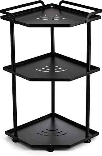 Nicunom 3-Tier Kitchen Corner Organizer Shelf, Countertop Storage Rack, Under Sink Organizers, Pots and Pans Organizer for Cabinet, Bathroom Countertop Organizer, Black