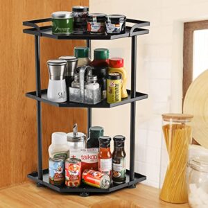 Nicunom 3-Tier Kitchen Corner Organizer Shelf, Countertop Storage Rack, Under Sink Organizers, Pots and Pans Organizer for Cabinet, Bathroom Countertop Organizer, Black